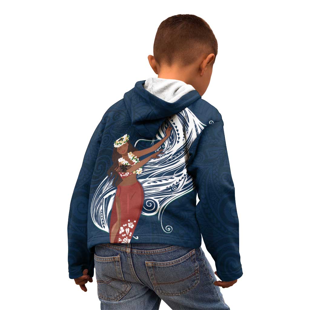 Tahiti Islands Polynesian Plumeria Kid Hoodie Tahitian Vahine 'Ote'a - Navy Blue