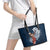 Tahiti Islands Polynesian Plumeria Leather Tote Bag Tahitian Vahine 'Ote'a - Navy Blue