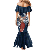 Tahiti Islands Polynesian Plumeria Mermaid Dress Tahitian Vahine 'Ote'a - Navy Blue