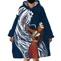 Tahiti Islands Polynesian Plumeria Wearable Blanket Hoodie Tahitian Vahine 'Ote'a - Navy Blue LT7 - Polynesian Pride
