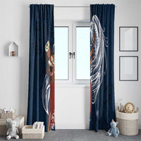 Tahiti Islands Polynesian Plumeria Window Curtain Tahitian Vahine 'Ote'a - Navy Blue