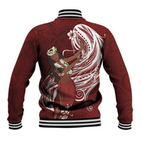 Tahiti Islands Polynesian Plumeria Baseball Jacket Tahitian Vahine 'Ote'a - Scarlet