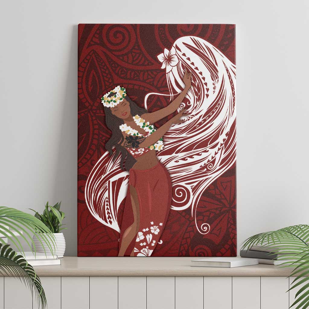 Tahiti Islands Polynesian Plumeria Canvas Wall Art Tahitian Vahine 'Ote'a - Scarlet