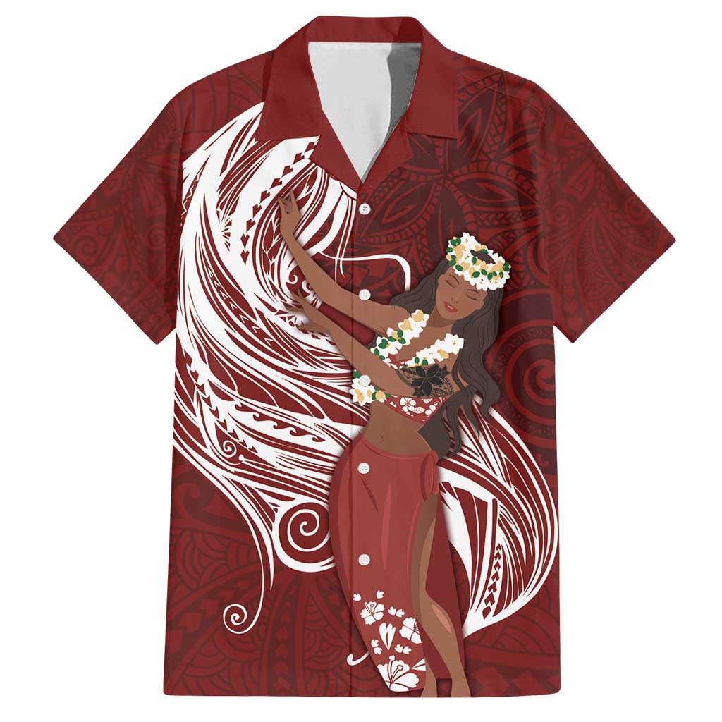 Tahiti Islands Polynesian Plumeria Family Matching Long Sleeve Bodycon Dress and Hawaiian Shirt Tahitian Vahine 'Ote'a - Scarlet LT7 Dad's Shirt - Short Sleeve Red - Polynesian Pride
