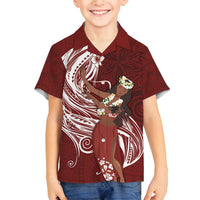 Tahiti Islands Polynesian Plumeria Family Matching Long Sleeve Bodycon Dress and Hawaiian Shirt Tahitian Vahine 'Ote'a - Scarlet LT7 Son's Shirt Red - Polynesian Pride