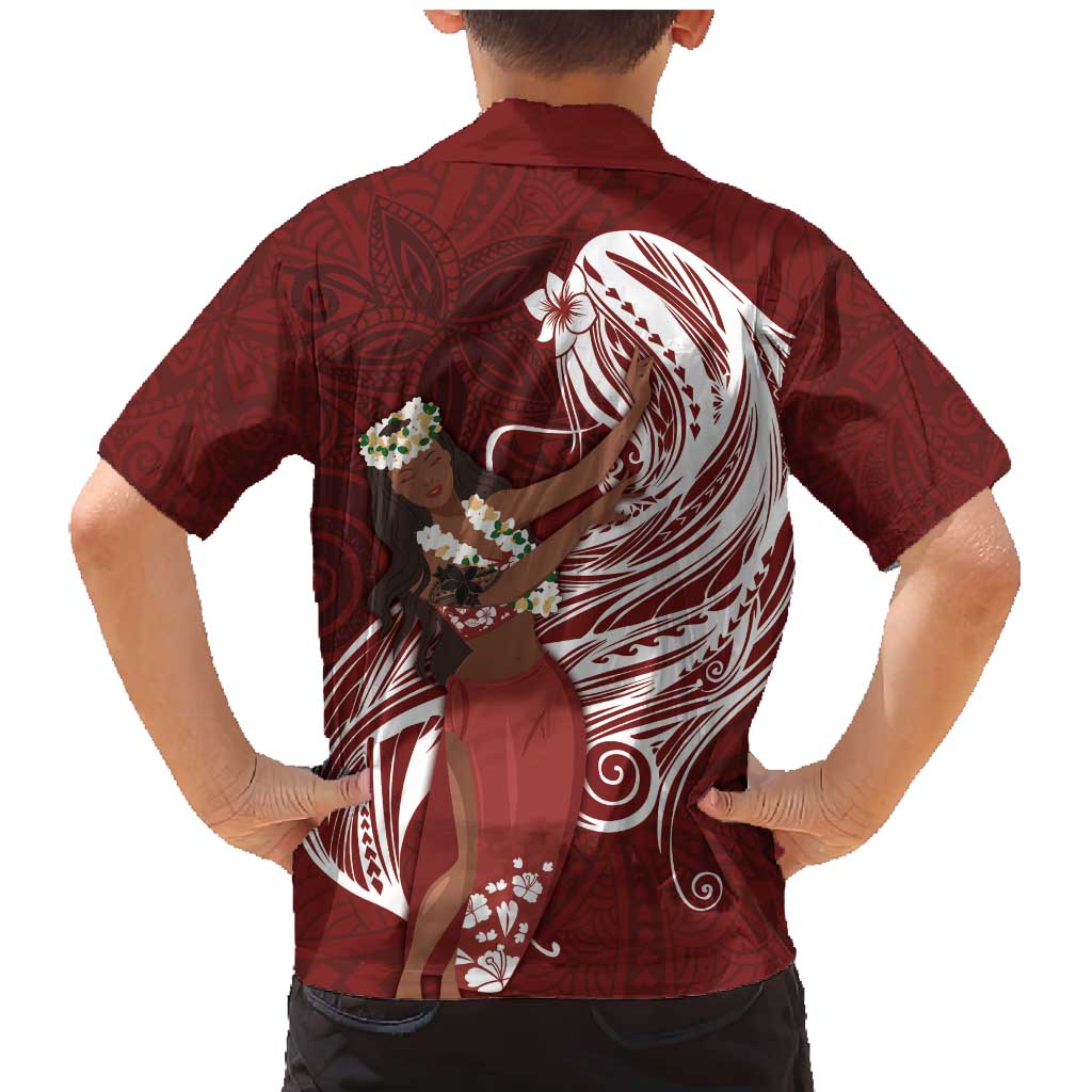 Tahiti Islands Polynesian Plumeria Family Matching Mermaid Dress and Hawaiian Shirt Tahitian Vahine 'Ote'a - Scarlet LT7 - Polynesian Pride