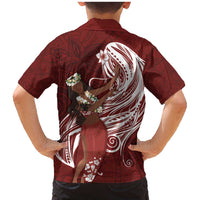 Tahiti Islands Polynesian Plumeria Family Matching Mermaid Dress and Hawaiian Shirt Tahitian Vahine 'Ote'a - Scarlet LT7 - Polynesian Pride