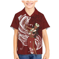 Tahiti Islands Polynesian Plumeria Family Matching Mermaid Dress and Hawaiian Shirt Tahitian Vahine 'Ote'a - Scarlet LT7 Son's Shirt Red - Polynesian Pride