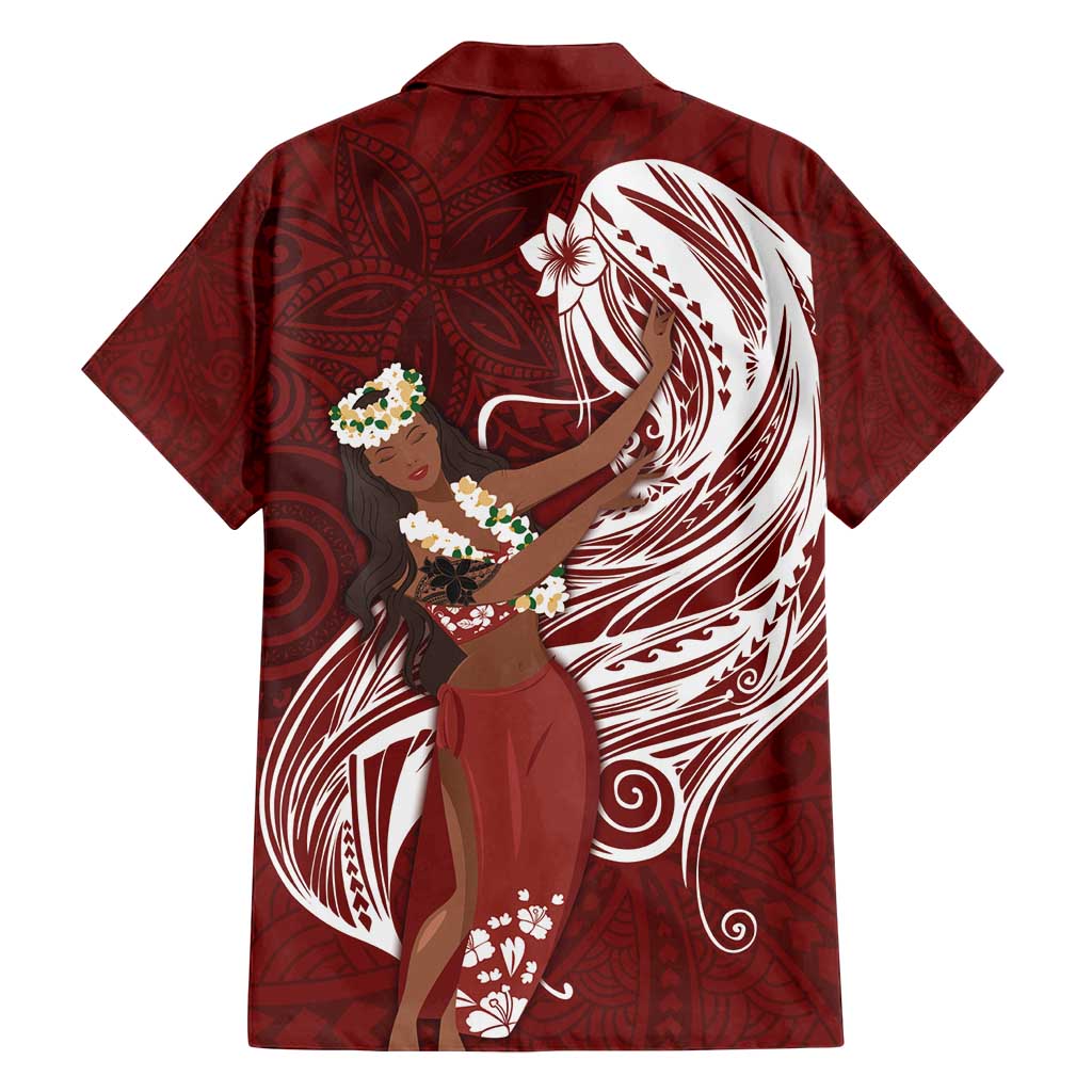 Tahiti Islands Polynesian Plumeria Family Matching Off Shoulder Maxi Dress and Hawaiian Shirt Tahitian Vahine 'Ote'a - Scarlet LT7 - Polynesian Pride