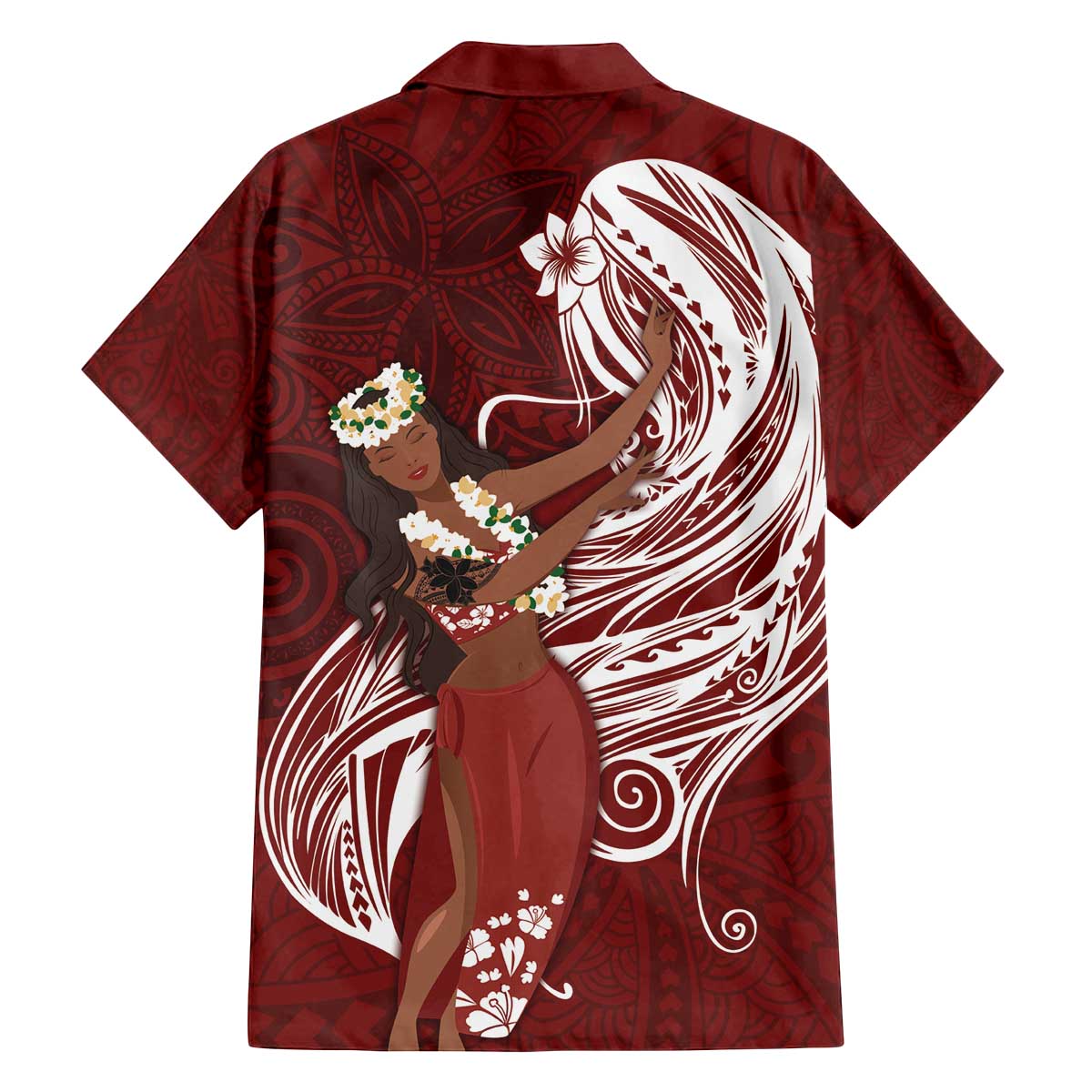 Tahiti Islands Polynesian Plumeria Family Matching Puletasi and Hawaiian Shirt Tahitian Vahine 'Ote'a - Scarlet LT7 - Polynesian Pride