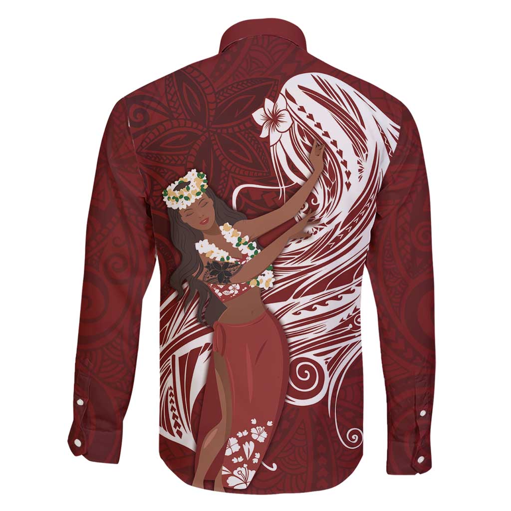 Tahiti Islands Polynesian Plumeria Family Matching Short Sleeve Bodycon Dress and Hawaiian Shirt Tahitian Vahine 'Ote'a - Scarlet LT7 - Polynesian Pride