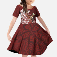 Tahiti Islands Polynesian Plumeria Family Matching Summer Maxi Dress and Hawaiian Shirt Tahitian Vahine 'Ote'a - Scarlet LT7 Daughter's Dress Red - Polynesian Pride