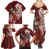 Tahiti Islands Polynesian Plumeria Family Matching Summer Maxi Dress and Hawaiian Shirt Tahitian Vahine 'Ote'a - Scarlet LT7 - Polynesian Pride