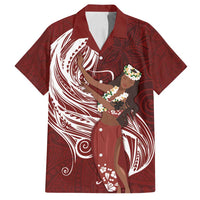 Tahiti Islands Polynesian Plumeria Family Matching Summer Maxi Dress and Hawaiian Shirt Tahitian Vahine 'Ote'a - Scarlet LT7 Dad's Shirt - Short Sleeve Red - Polynesian Pride