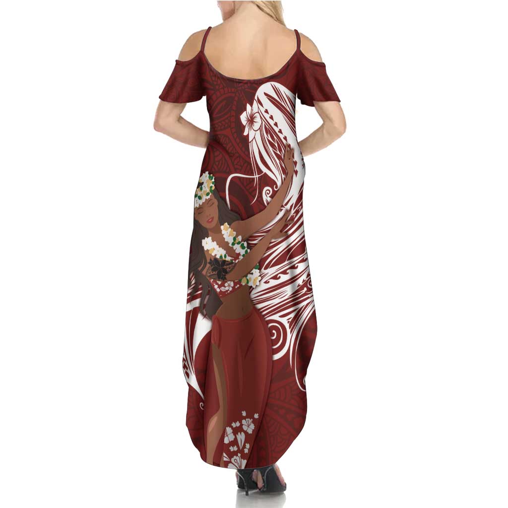 Tahiti Islands Polynesian Plumeria Family Matching Summer Maxi Dress and Hawaiian Shirt Tahitian Vahine 'Ote'a - Scarlet LT7 - Polynesian Pride