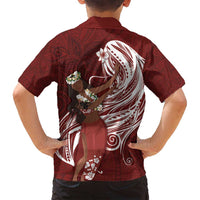 Tahiti Islands Polynesian Plumeria Family Matching Tank Maxi Dress and Hawaiian Shirt Tahitian Vahine 'Ote'a - Scarlet