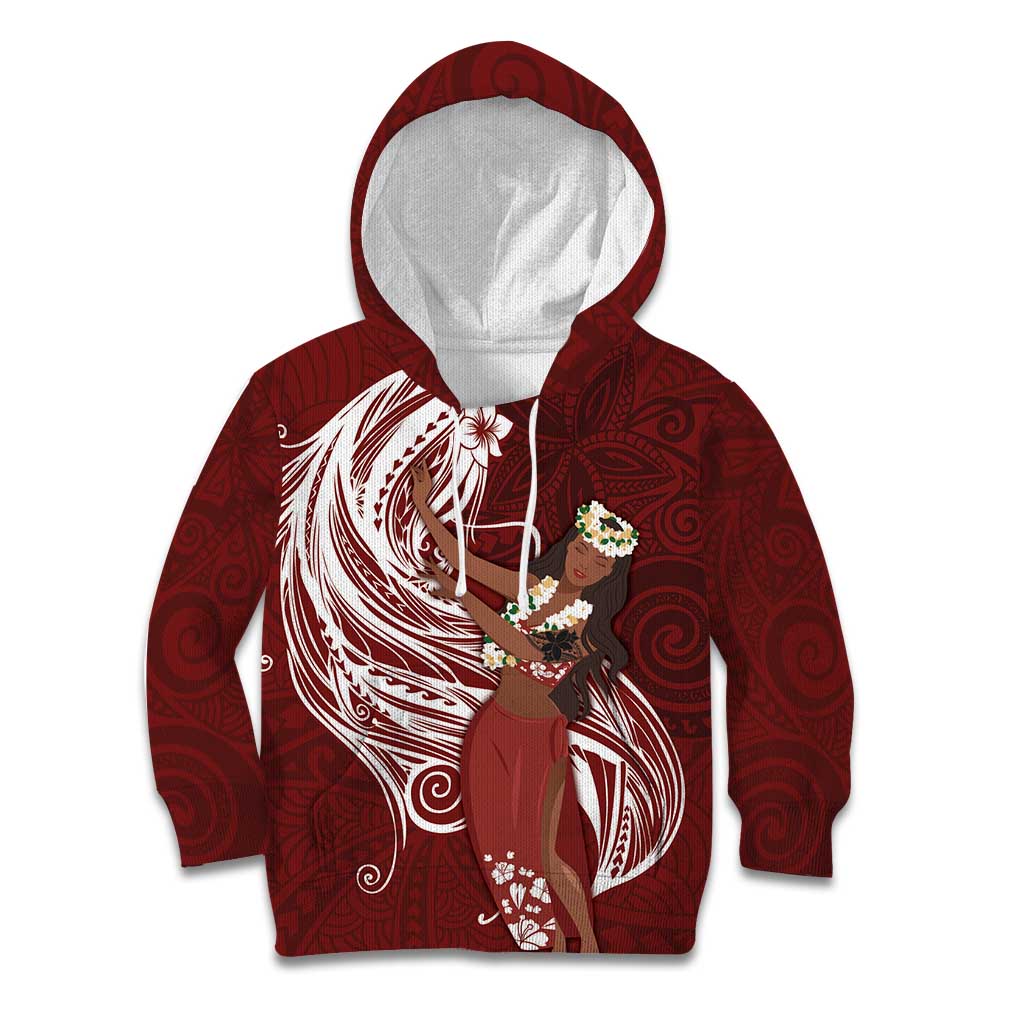 Tahiti Islands Polynesian Plumeria Kid Hoodie Tahitian Vahine 'Ote'a - Scarlet LT7 Hoodie Red - Polynesian Pride