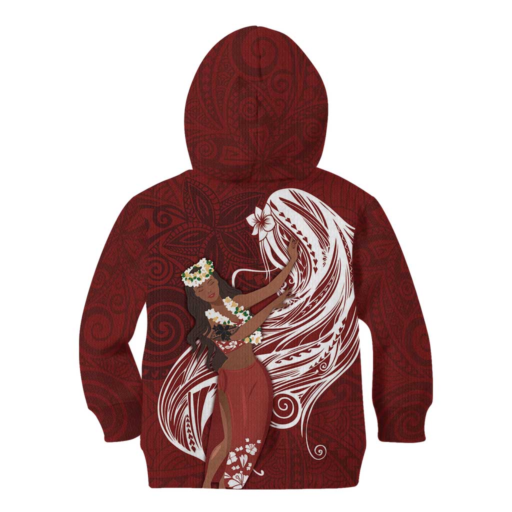 Tahiti Islands Polynesian Plumeria Kid Hoodie Tahitian Vahine 'Ote'a - Scarlet LT7 - Polynesian Pride