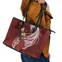 Tahiti Islands Polynesian Plumeria Leather Tote Bag Tahitian Vahine 'Ote'a - Scarlet