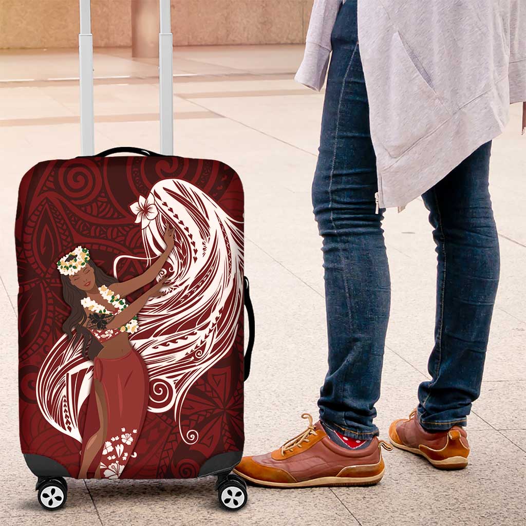 Tahiti Islands Polynesian Plumeria Luggage Cover Tahitian Vahine 'Ote'a - Scarlet LT7 Red - Polynesian Pride