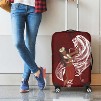 Tahiti Islands Polynesian Plumeria Luggage Cover Tahitian Vahine 'Ote'a - Scarlet LT7 - Polynesian Pride