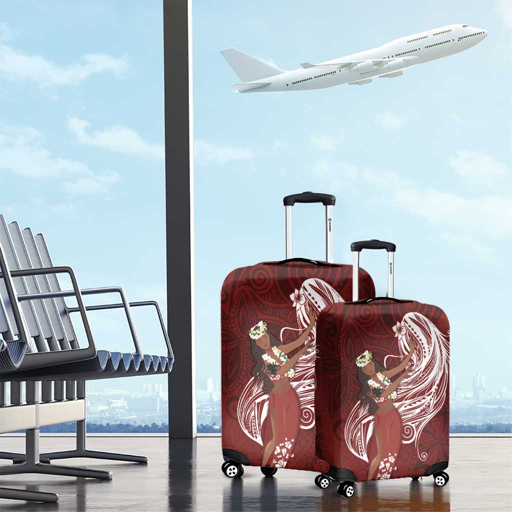Tahiti Islands Polynesian Plumeria Luggage Cover Tahitian Vahine 'Ote'a - Scarlet LT7 - Polynesian Pride
