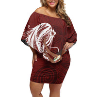 Tahiti Islands Polynesian Plumeria Off Shoulder Short Dress Tahitian Vahine 'Ote'a - Scarlet LT7 Women Red - Polynesian Pride