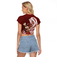 Tahiti Islands Polynesian Plumeria Raglan Cropped T Shirt Tahitian Vahine 'Ote'a - Scarlet LT7 - Polynesian Pride