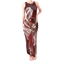 Tahiti Islands Polynesian Plumeria Tank Maxi Dress Tahitian Vahine 'Ote'a - Scarlet LT7 Women Red - Polynesian Pride