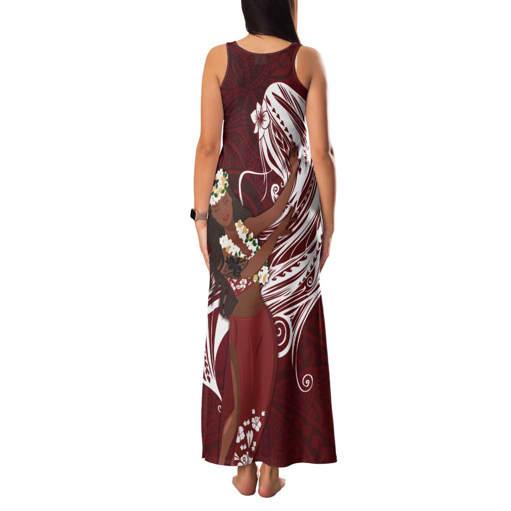 Tahiti Islands Polynesian Plumeria Tank Maxi Dress Tahitian Vahine 'Ote'a - Scarlet LT7 - Polynesian Pride