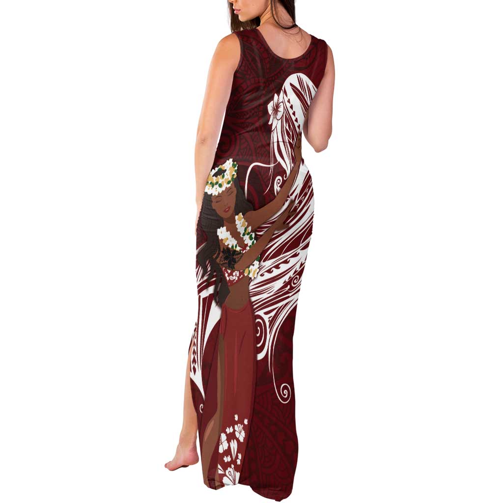 Tahiti Islands Polynesian Plumeria Tank Maxi Dress Tahitian Vahine 'Ote'a - Scarlet LT7 - Polynesian Pride