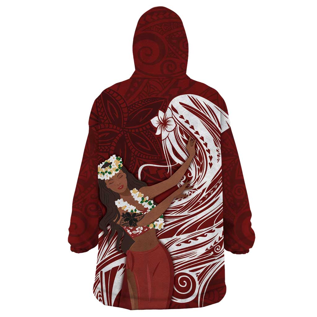 Tahiti Islands Polynesian Plumeria Wearable Blanket Hoodie Tahitian Vahine 'Ote'a - Scarlet LT7 - Polynesian Pride