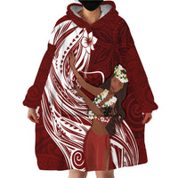 Tahiti Islands Polynesian Plumeria Wearable Blanket Hoodie Tahitian Vahine 'Ote'a - Scarlet LT7 - Polynesian Pride