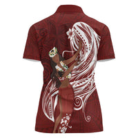 Tahiti Islands Polynesian Plumeria Women Polo Shirt Tahitian Vahine 'Ote'a - Scarlet