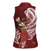 Tahiti Islands Polynesian Plumeria Women Sleeveless Polo Shirt Tahitian Vahine 'Ote'a - Scarlet