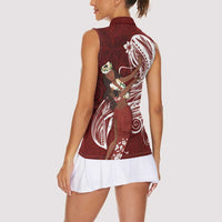 Tahiti Islands Polynesian Plumeria Women Sleeveless Polo Shirt Tahitian Vahine 'Ote'a - Scarlet