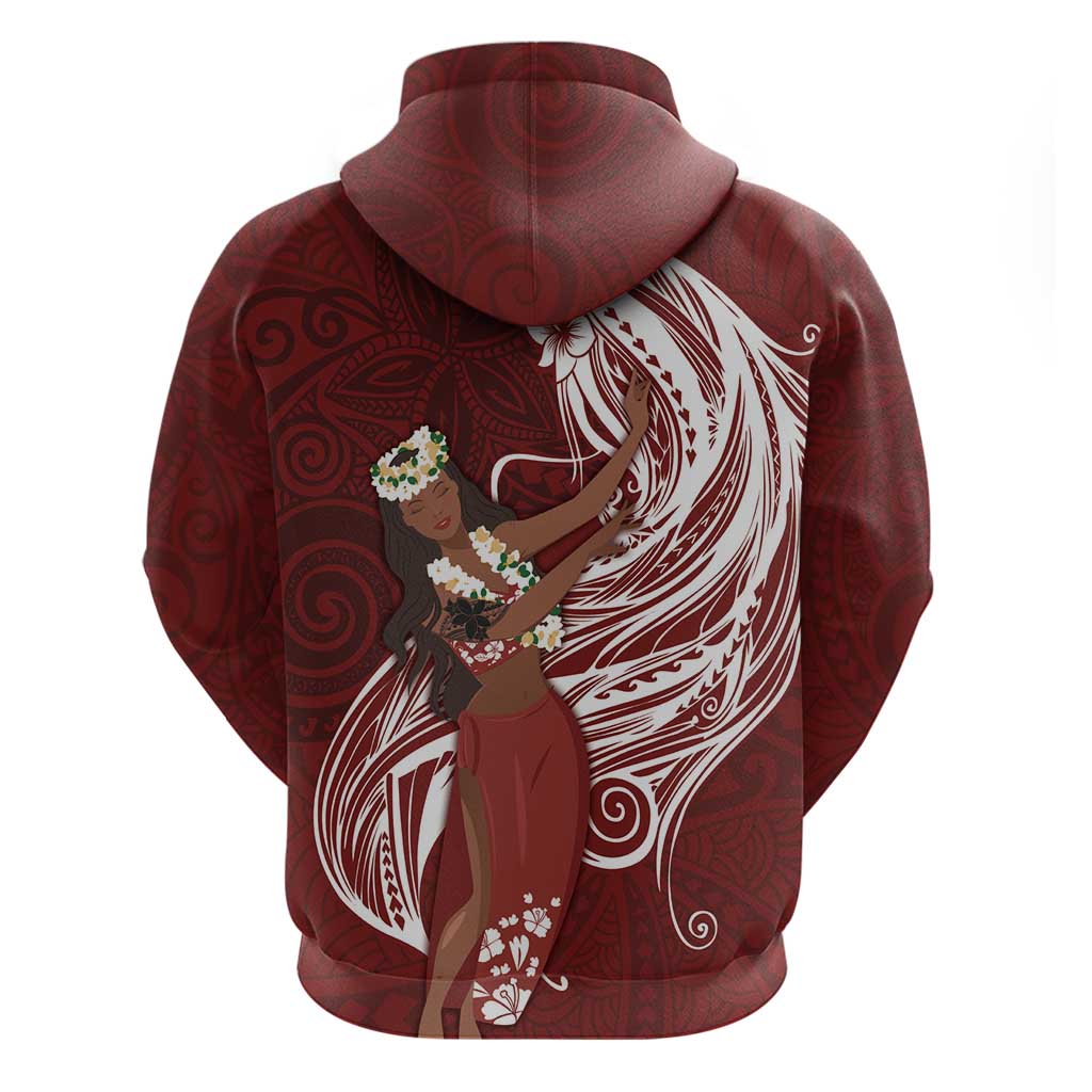 Tahiti Islands Polynesian Plumeria Zip Hoodie Tahitian Vahine 'Ote'a - Scarlet LT7 - Polynesian Pride