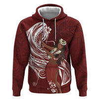 Tahiti Islands Polynesian Plumeria Zip Hoodie Tahitian Vahine 'Ote'a - Scarlet LT7 Pullover Hoodie Red - Polynesian Pride