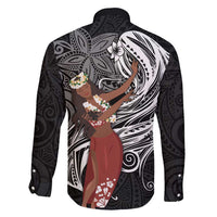 Tahiti Islands Polynesian Plumeria Family Matching Long Sleeve Bodycon Dress and Hawaiian Shirt Tahitian Vahine 'Ote'a - Black LT7 - Polynesian Pride