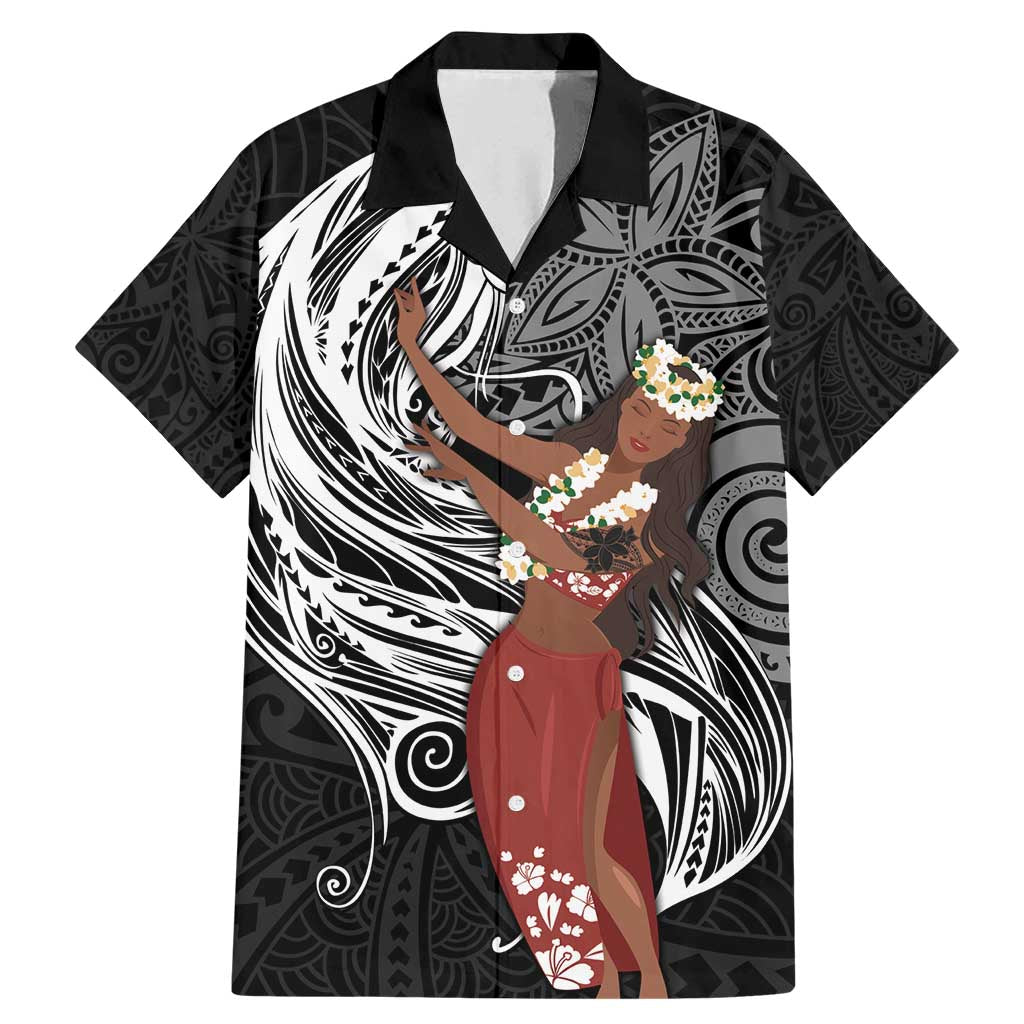 Tahiti Islands Polynesian Plumeria Family Matching Mermaid Dress and Hawaiian Shirt Tahitian Vahine 'Ote'a - Black LT7 Dad's Shirt - Short Sleeve Black - Polynesian Pride