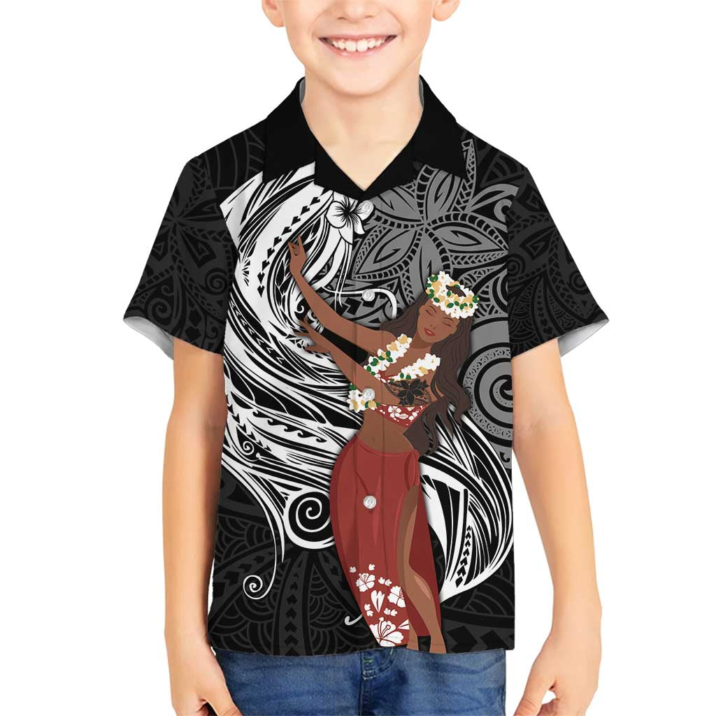 Tahiti Islands Polynesian Plumeria Family Matching Off Shoulder Maxi Dress and Hawaiian Shirt Tahitian Vahine 'Ote'a - Black LT7 Son's Shirt Black - Polynesian Pride