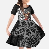 Tahiti Islands Polynesian Plumeria Family Matching Short Sleeve Bodycon Dress and Hawaiian Shirt Tahitian Vahine 'Ote'a - Black LT7 Daughter's Dress Black - Polynesian Pride