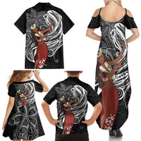 Tahiti Islands Polynesian Plumeria Family Matching Summer Maxi Dress and Hawaiian Shirt Tahitian Vahine 'Ote'a - Black LT7 - Polynesian Pride