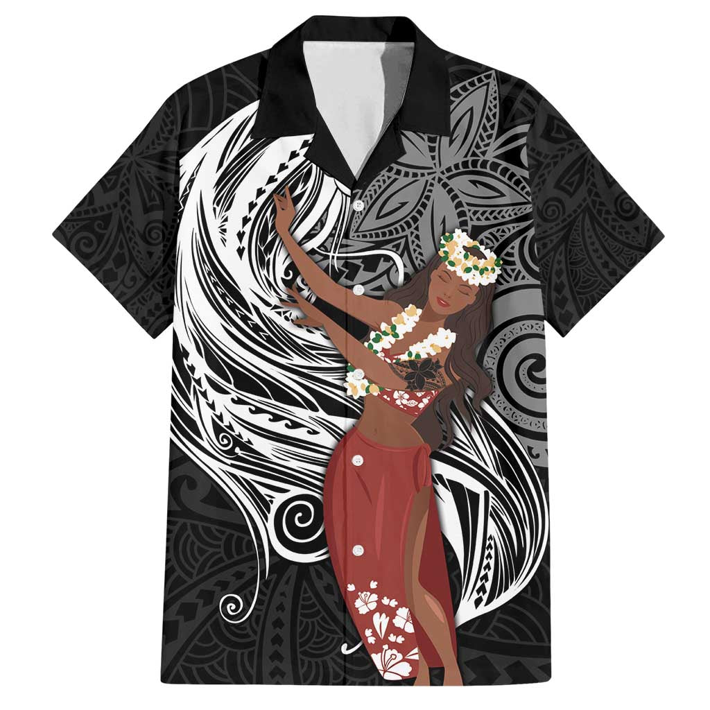 Tahiti Islands Polynesian Plumeria Family Matching Summer Maxi Dress and Hawaiian Shirt Tahitian Vahine 'Ote'a - Black LT7 Dad's Shirt - Short Sleeve Black - Polynesian Pride