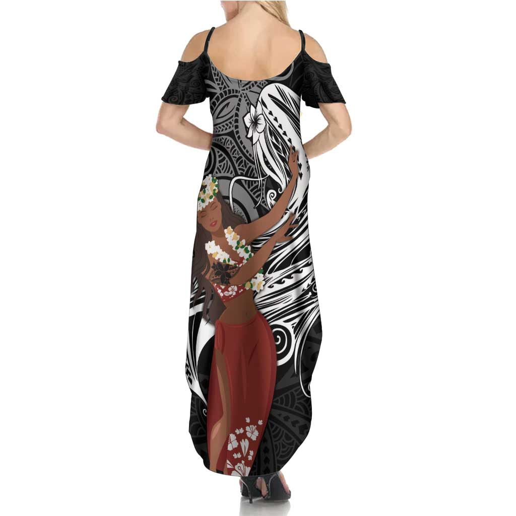 Tahiti Islands Polynesian Plumeria Family Matching Summer Maxi Dress and Hawaiian Shirt Tahitian Vahine 'Ote'a - Black LT7 - Polynesian Pride