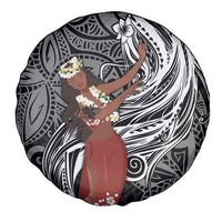 Tahiti Islands Polynesian Plumeria Spare Tire Cover Tahitian Vahine 'Ote'a - Black