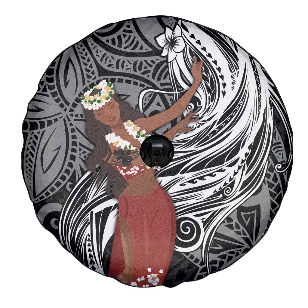 Tahiti Islands Polynesian Plumeria Spare Tire Cover Tahitian Vahine 'Ote'a - Black
