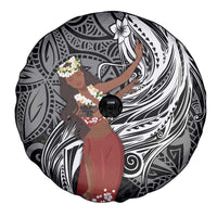 Tahiti Islands Polynesian Plumeria Spare Tire Cover Tahitian Vahine 'Ote'a - Black