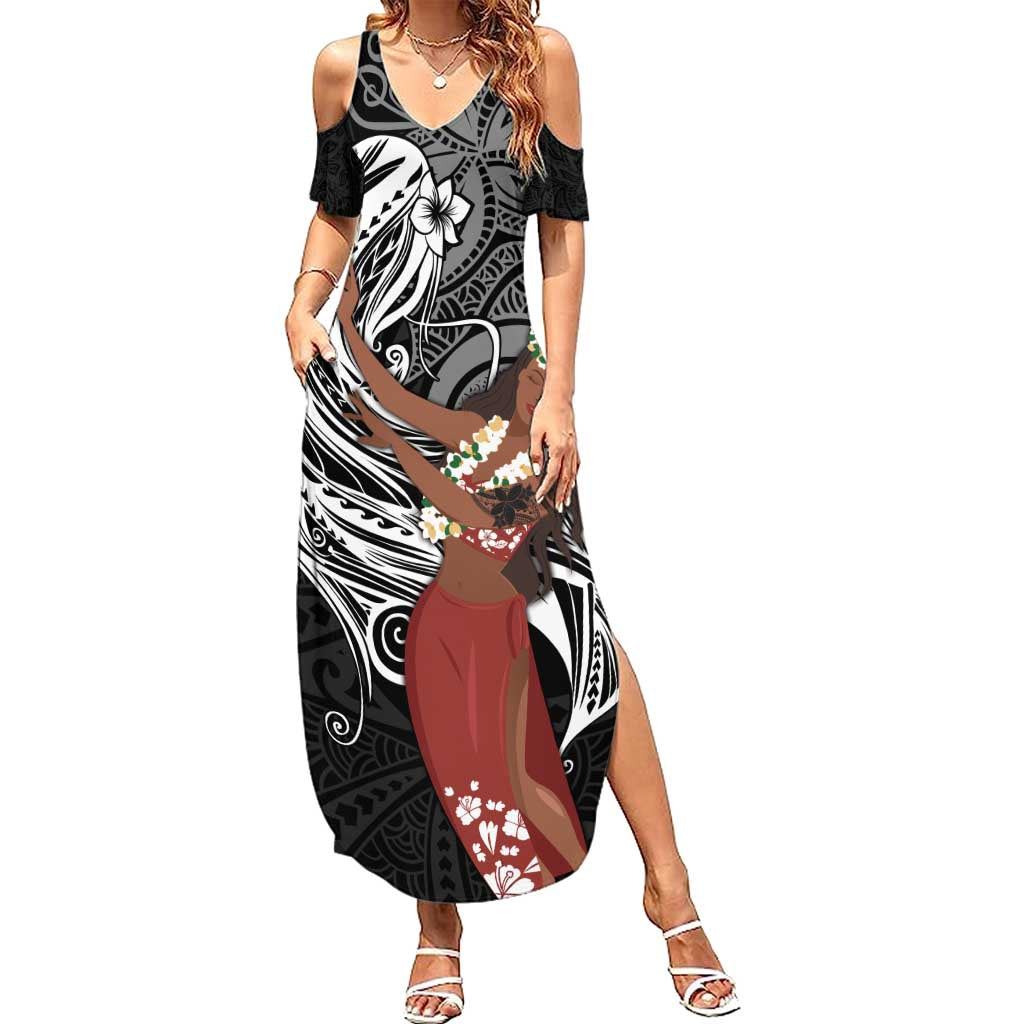 Tahiti Islands Polynesian Plumeria Summer Maxi Dress Tahitian Vahine 'Ote'a - Black