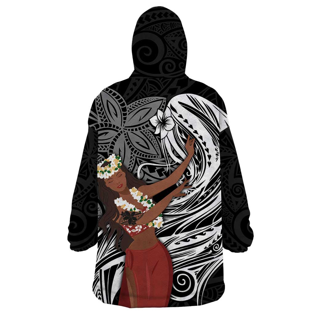 Tahiti Islands Polynesian Plumeria Wearable Blanket Hoodie Tahitian Vahine 'Ote'a - Black LT7 - Polynesian Pride
